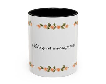 Floral Border Mug, Accent Coffee Mug, Kitchen Decor, Personalized Coffee Mug, Color Pastel Mug