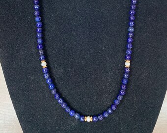 Lapis Lazuli and Pearl Bead Necklace in the Renaissance Style