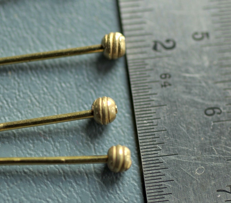 Small Yellow Brass Veil Pins with Spiral Wire Heads image 3