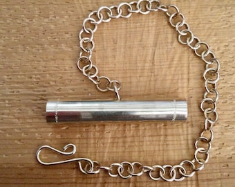 Brass Needle Case on a Chain with Hook and Decorative Bands