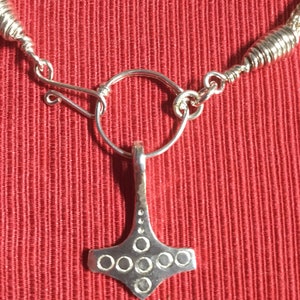 Norwegian Thor&#39;s Hammer on a Viking Wire Weaving Necklace, Mjolnir