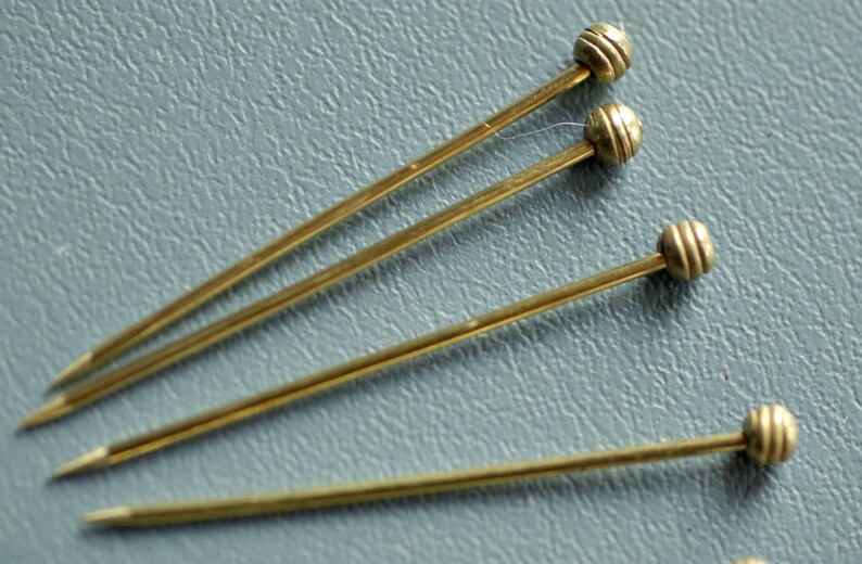 Small Yellow Brass Veil Pins with Spiral Wire Heads image 2