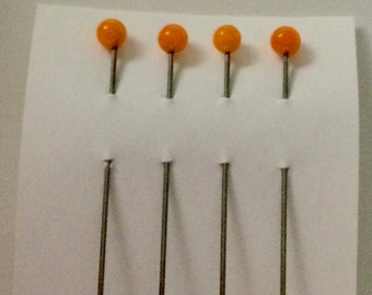 Orange Glass Topped Veil Pins with Steel Shanks