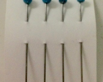 Turquoise Glass Topped Veil Pins with Steel Shanks