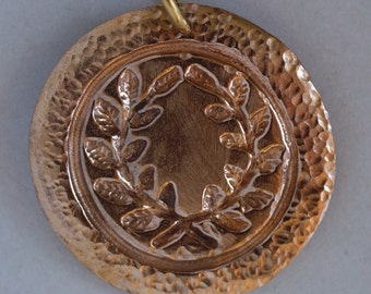 Bronze Laurel Medallion with a Hand Hammered Edge Band