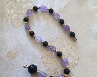 One Decade Amethyst, Black Onyx and Gold Filled Beads Rosary Paternoster