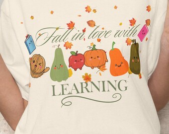 Fall Teacher Shirt | Garment-Dyed Cotton, Vintage Wash, Pumpkin Art