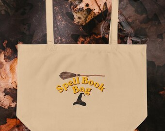 Witchy Spell Book Tote | Organic Cotton Broom & Hat Halloween Bag