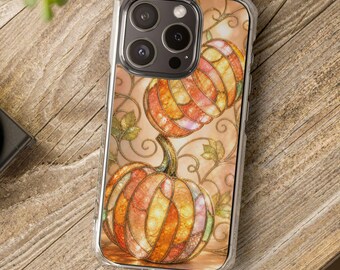 Faux Stained Glass Pumpkin Phone Case (iPhone 14-16 Pro Max) – Autumn Cottagecore