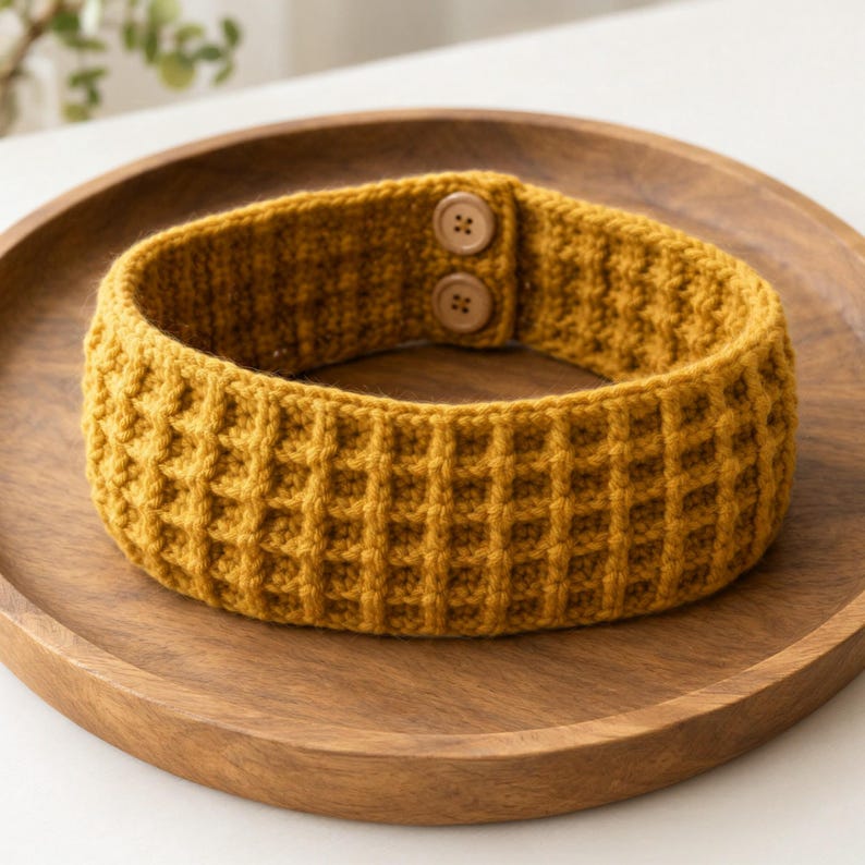 Waffle Stitch Ear Warmer Crochet Pattern PDF, Button Headband With ...
