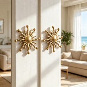 Solid Brass Sun Cabinet Handle, Sun Drawer Pull, Celestial Furniture Hardware, Kids Cabinet Pull, Boho Home Decor, Handmade Brass Handle
