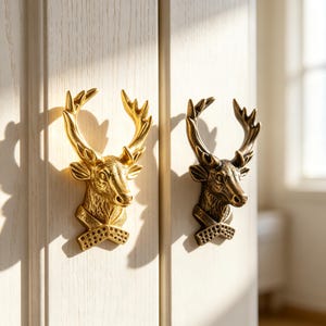 Solid Brass Moose Head Cabinet Pull, Large Moose Drawer Handle, Brass Animal Furniture Pull, Rustic Cabinet Hardware, Kids Cabinet Pull,