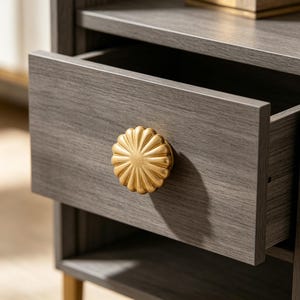 Solid Brass Daisy Pumpkin Knob, Flower Cabinet Knob, Brass Drawer Knob, Cute Kids Furniture Pull, Floral Cabinet Hardware, Cottagecore Decor
