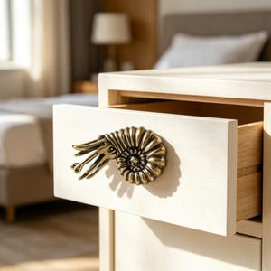 Solid Brass Sea Anemone Cabinet Pull, Ocean Flower Drawer Handle, Nautical Brass Furniture Pull, Coastal Cabinet Hardware, Sea Life Decor,
