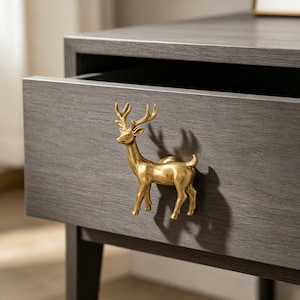 Solid Brass Moose Cabinet Knob, Moose Head Drawer Pull, Elk Animal Furniture Handle, Rustic Woodland Cabinet Hardware, Kids Room Decor Gift