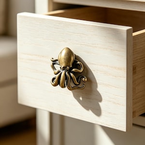 Solid Brass Octopus Cabinet Knob, Squid & Octopus Drawer Pull, Sea Creature Furniture Handle, Nautical Cabinet Hardware, Kids Room Decor