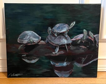 Turtles Original Acrylic Painting, 16x20 Canvas Wall Art