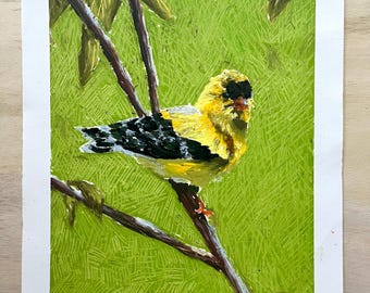 Goldfinch Oil Pastel Original Painting