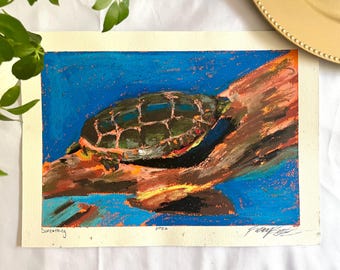 Turtle Original Oil Pastel Painting