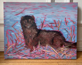 Mink Original Acrylic Painting, 14x18 Canvas Wall Art