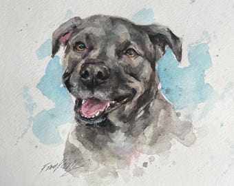 Watercolor Pet Portrait 8x10, Gouache Custom Dog Painting