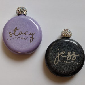 Personalized Bling Flask, Engraved Ladies Flask, Monogrammed Bridesmaid Gift, Personalized Flask with Rhinestone Top