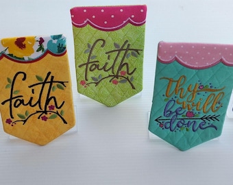Embroidered Mini Quilt | Inspirational "Peace" & "Faith" Home Decor (4"x7")
