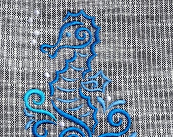 Swirly Seahorse Beach Theme Machine Embroidered Placemat Set, Beach Life Placemats