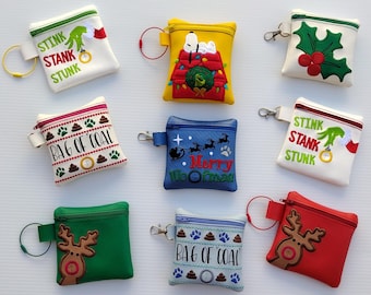 Embroidered Dog Poop Bag Holder, Marine Vinyl Christmas Themes