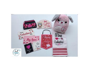 Embroidered Valentine's Day Gift Card Holder, Plush Dog, and Home Decor