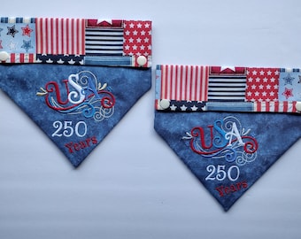 Machine Embroidered Dog Bandana USA 250 Year Celebration Wear!