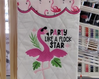 Embroidered Flamingo Mini Quilt | Tropical Wall Hanging, Party Decor