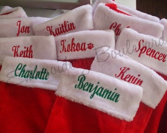 Personalized Red Plush Christmas Stocking, Embroidered Christmas Stocking, Pet Christmas Stocking, 1st Chrismas Personalized Stocking