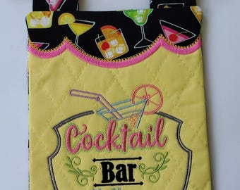 Embroidered Cocktail Bar Mini Quilt – Happy Hour Cotton Wall Decor