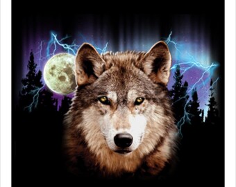 Unleash the Storm within wearing this Electrifying High-Definition Wolf Lightning T-Shirt
