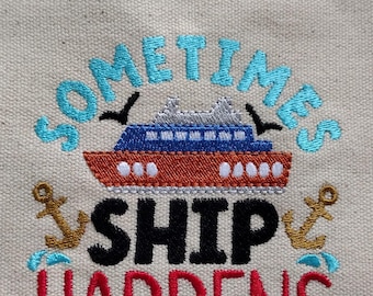 Cruise Ship Tote Bag | 100% Heavy Cotton Canvas | Machine Embroidered | Nautical Travel Beach Bag