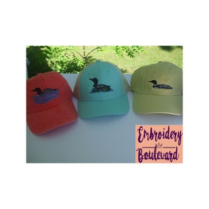 Loon Hat, Embroidered Loon Cap, Loon cap with your lake name,  Loon Cap, Loon Gift, Loon Baseball Cap, Wildlife Cap
