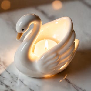 Handmade Ceramic Swan Candle Holder, White Swan Tealight Holder, Romantic Home Decor, Elegant Swan Decor