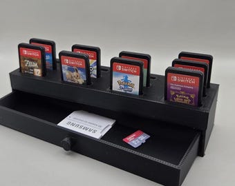 Nintendo Switch Game Holder with Drawer – Switch Cartridge Organizer & Micro SD Storage Display – Gaming Desk Accessory and Gift for Gamers
