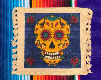 Posavasos de calaveras de azúcar amarillas del Día de los Muertos - Mix-n-Match - Sencillo #106