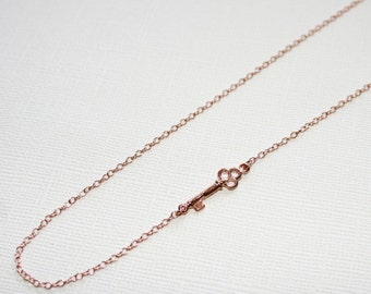 Mini Skeleton Key Necklace in Sterling Silver ( 18k Rose Gold Plating), Key Jewelry, Skeleton Key Jewelry