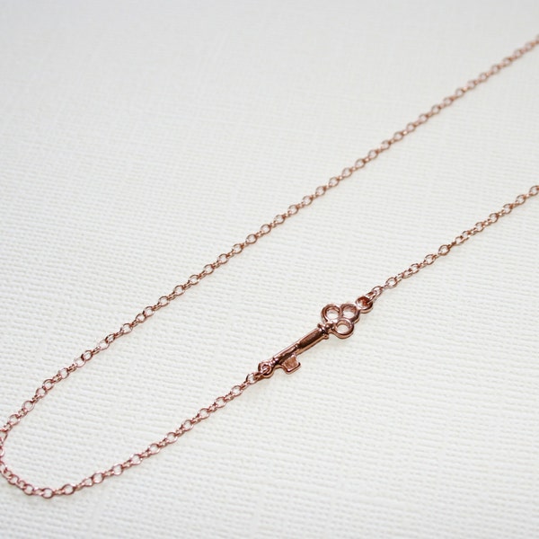 Mini Skeleton Key Necklace in Sterling Silver ( 18k Rose Gold Plating), Key Jewelry, Skeleton Key Jewelry