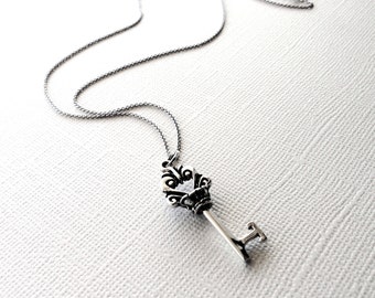 Heart Key Necklace in Sterling Silver