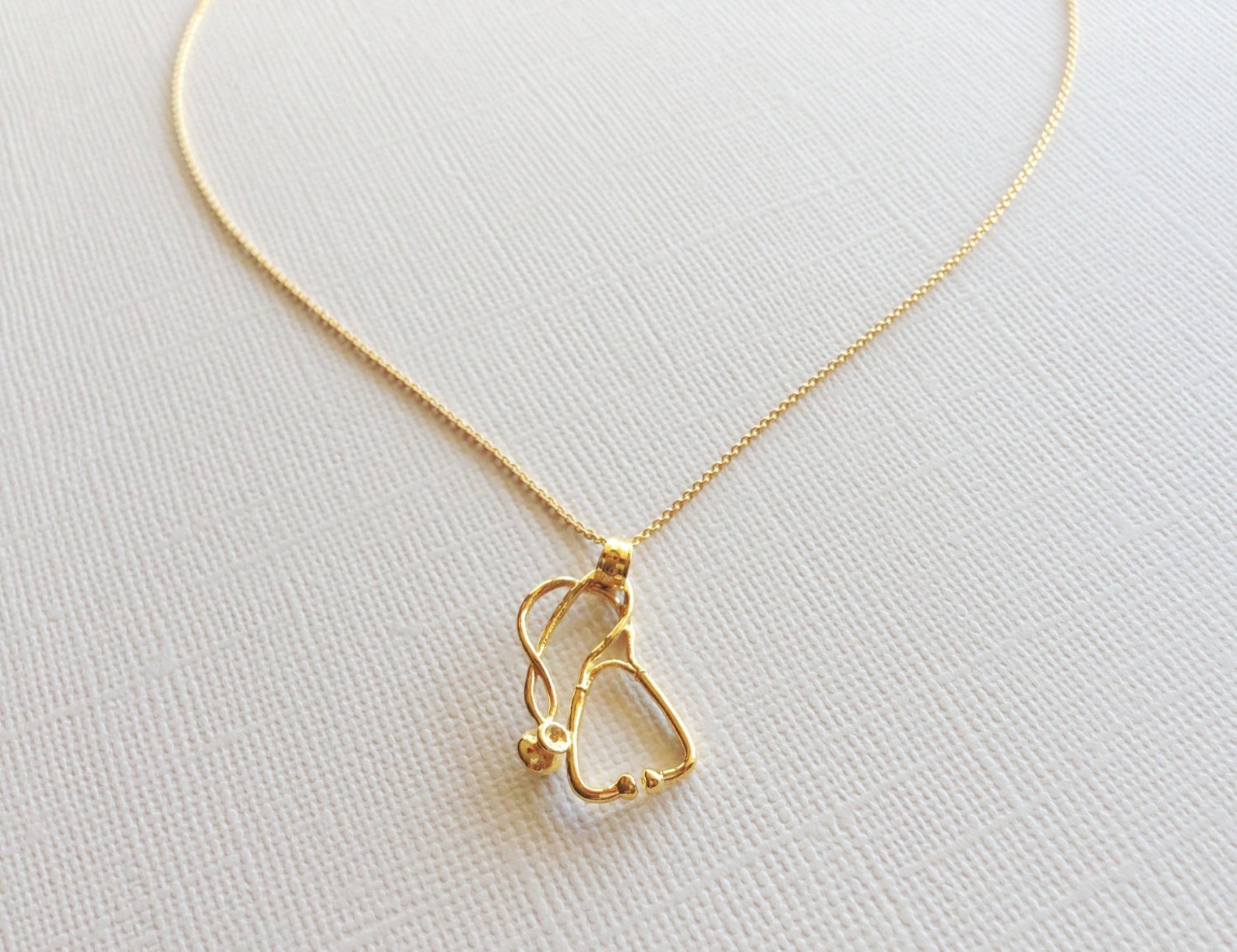 Stethoscope Necklace in Sterling Silver 18K Yellow Gold Etsy