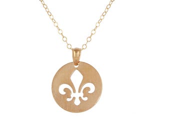 Fleur De Lis Necklace in Sterling Silver with Matte Finish ( Rose Gold Plating)