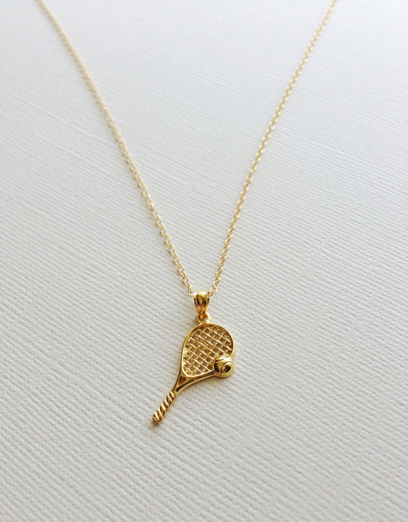 Tennis Racket Necklace in Sterling Silver 18k Yellow Gold Etsy