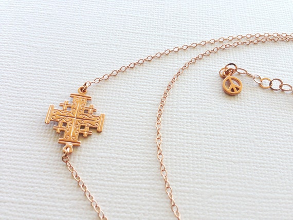 Jerusalem Cross Necklace in Sterling Silver 18k (Rose Gold Plating), Cross Jewelry, Sideways Cross Necklace, Gold Cross Necklace For Women.