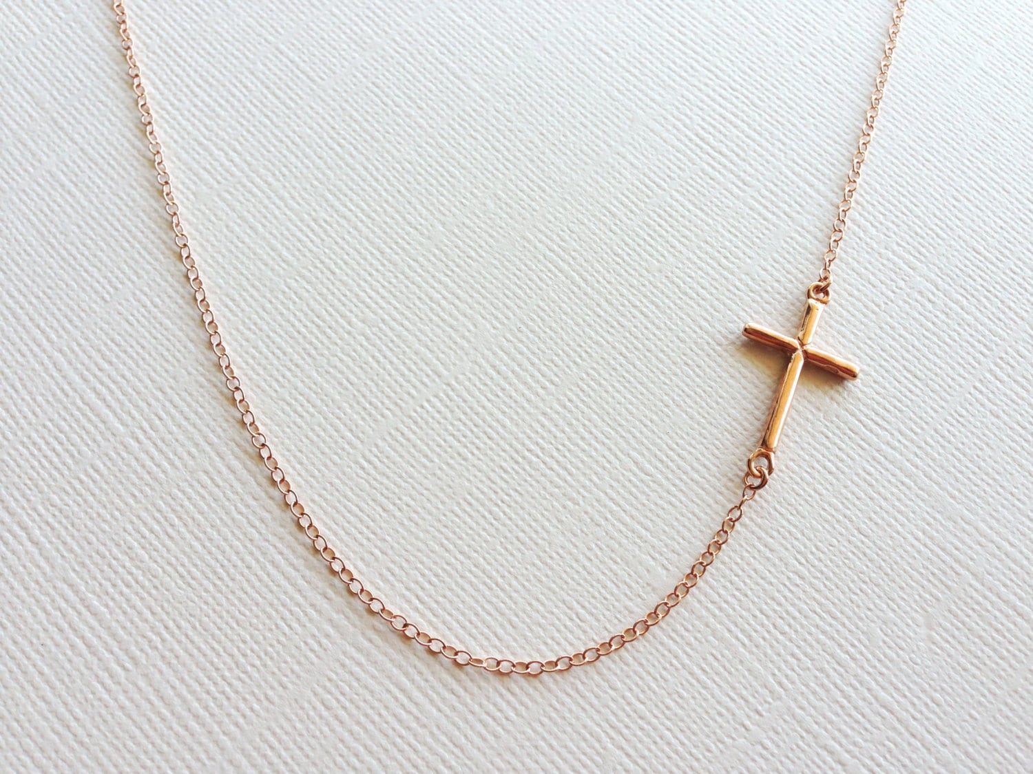 14K Rose Gold Small Sideways Curved Cross Necklace 19 Inch - Walmart.com