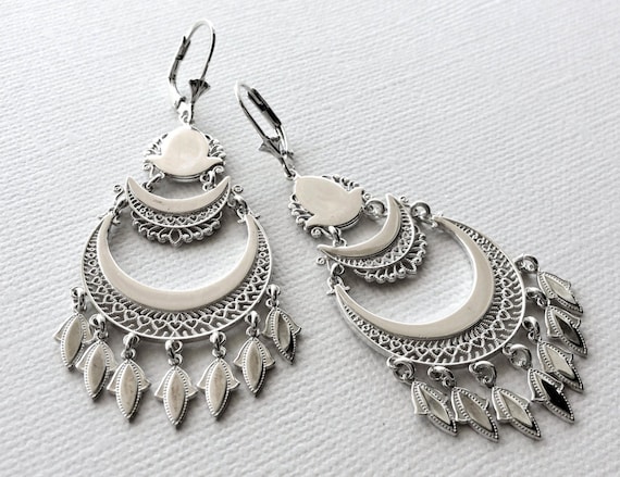 Sterling Silver Filigree Teardrop Earrings Bridal Chandelier Sterling Silver Filigree Teardrop Earrings Bridal Chandelier