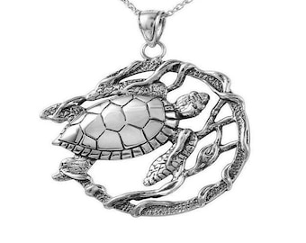 Meeresschildkröte Halskette in Sterling Silber, Schildkröten Schmuck, Meeresschildkröte Anhänger, Nautischer Schmuck